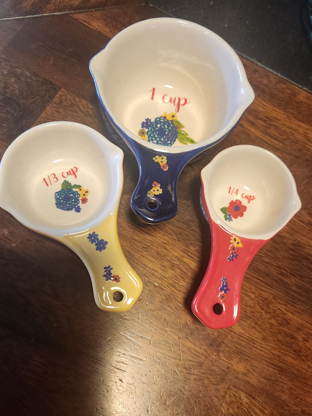Pioneer Woman Set of 3 Floral Ceramic Measuring Cups - 1 Cup, 1/3 Cup, 1/4 Cup